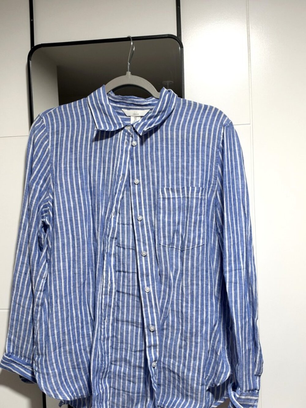 H&M Linen Striped Button Up Shirt Blue White Size S